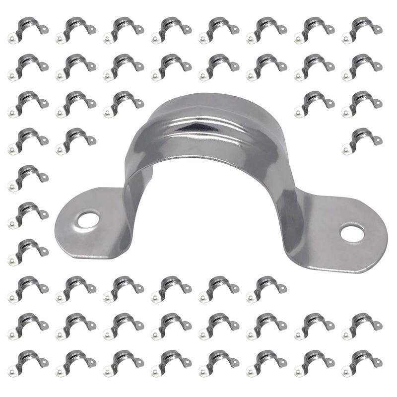 NGe 3/4inch Rigid Pipe Strap Clamp, Two Hole Strap,U Bracket Tube Clip, Stainless Steel Heavy Duty Pipe Fasten Holder, 50Pcs (25mm) - Image 5